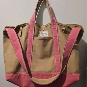 Merci Paris Pink and Tan Canvas Tote Bag